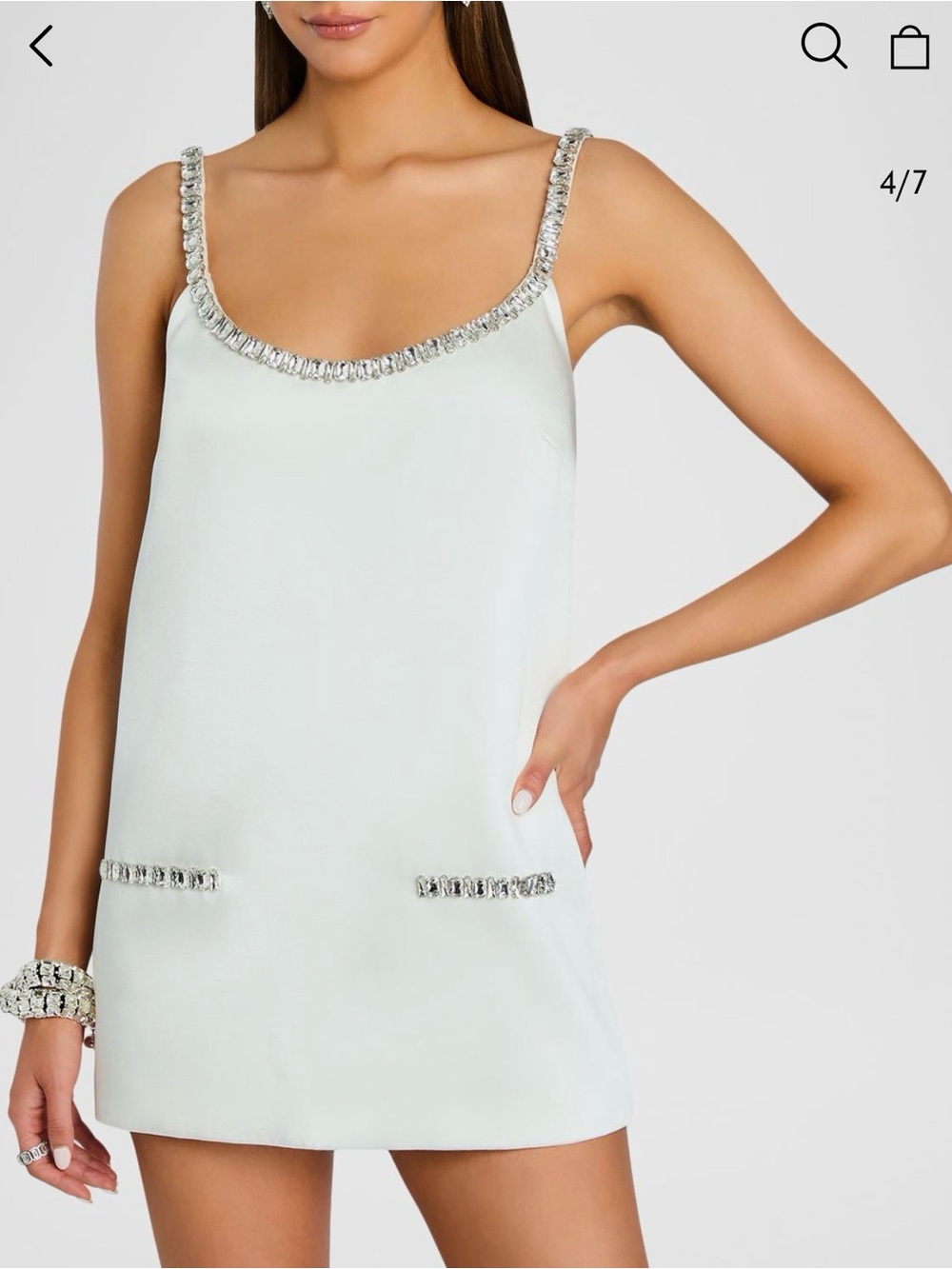 Retrofete Reilly White Satin Mini Dress with Crystal Trim